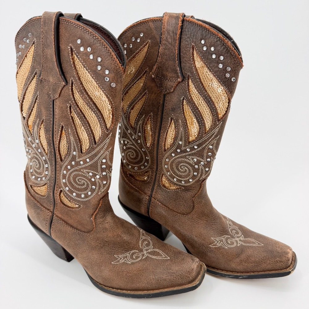Durango Crush Bling Women's 7.5M Brown Sequin Rhinestone Western Cowboy Boots